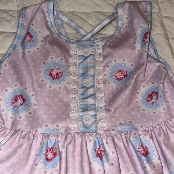 nwot Checker Floral Polka Dot Twirl Dress Girls 7T - Picture 4 of 5